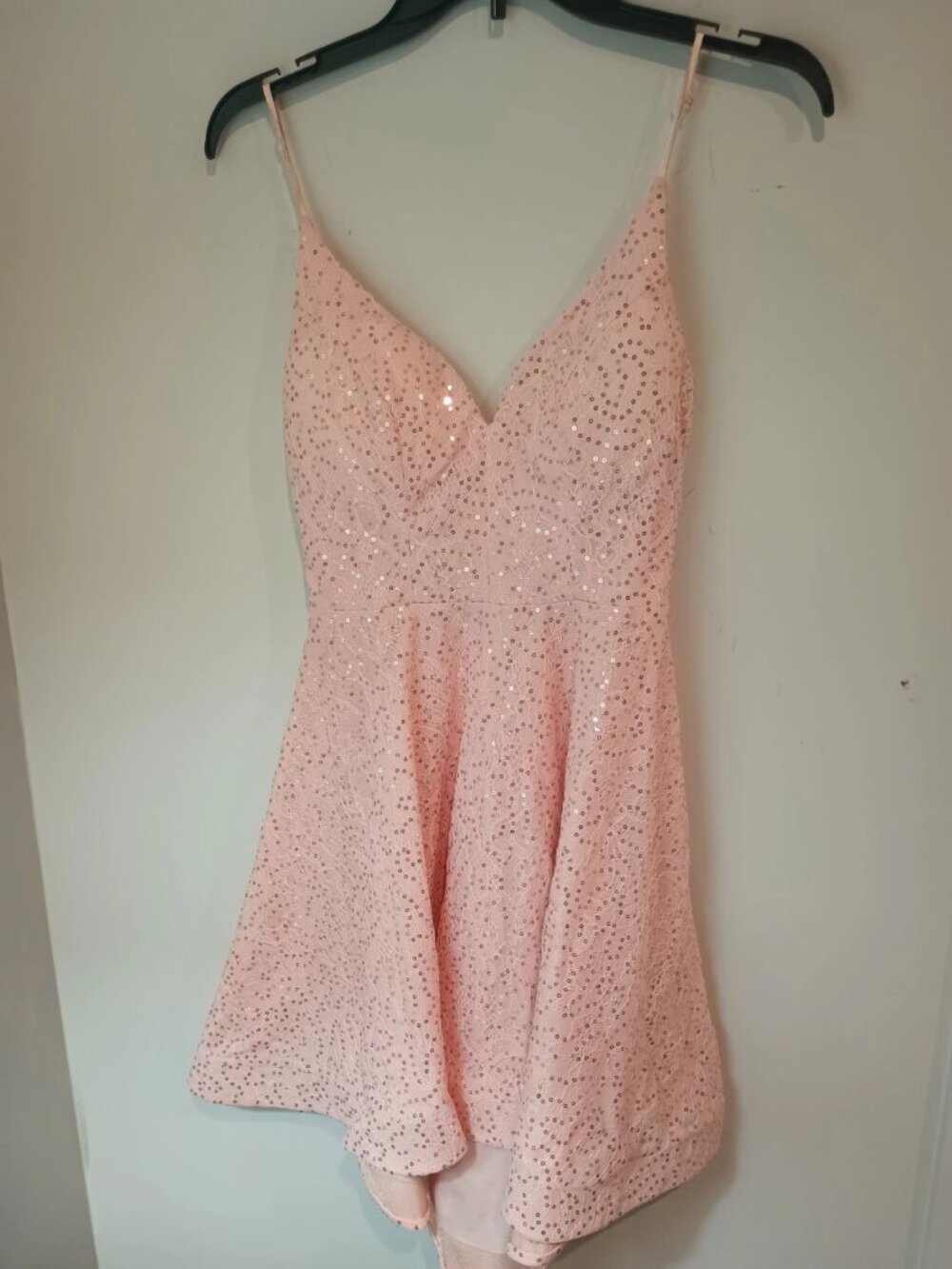 ​B. Darlin Blush Pink Sequined Lace Fit & Flare Dress